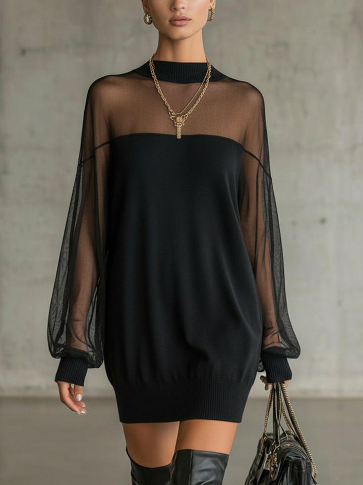 Amélie™ | Elegante Mini Vestido Negro con Mangas de Red