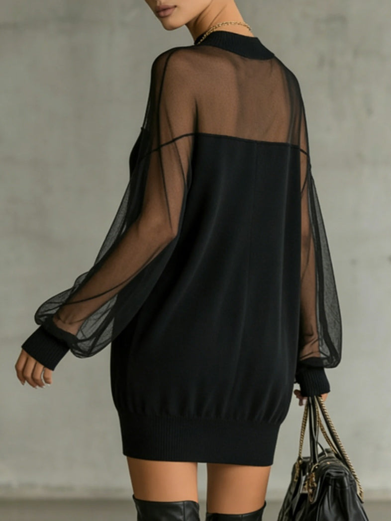 Amélie™ | Elegante Mini Vestido Negro con Mangas de Red