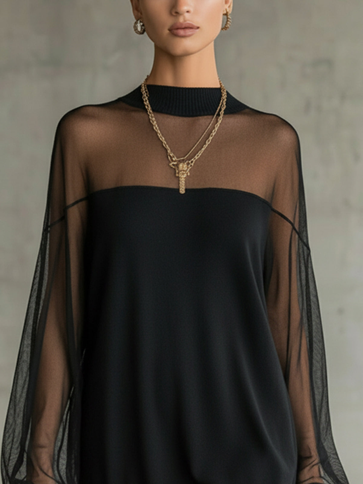 Amélie™ | Elegante Mini Vestido Negro con Mangas de Red