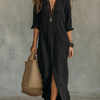 Soline™ | Vestido Maxi Negro Largo con Botones