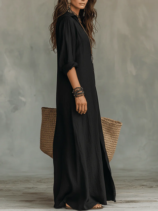 Veronica™ | Vestido Maxi Negro Largo con Botones