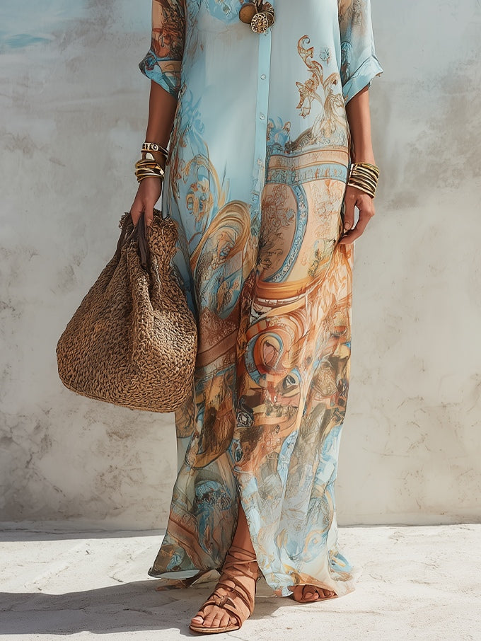 Carlota | Vestido maxi chemisier mediterráneo