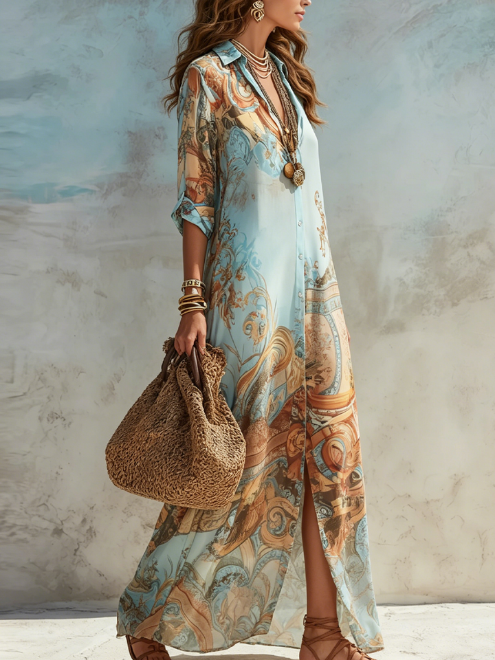 Carlota | Vestido maxi chemisier mediterráneo