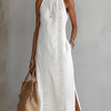 Jimena | Vestido Midi de Lino con Cuello Mao