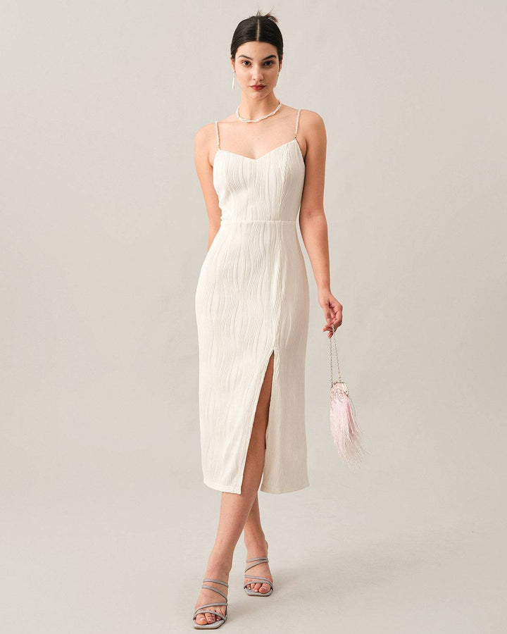 El Vestido Midi con Tirantes de Perlas Texturizados en Olas