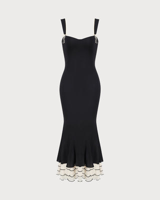 El Vestido Largo Ajustado con Escote Corazón Negro