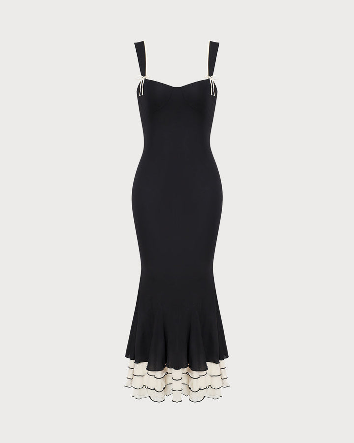 El Vestido Largo Ajustado con Escote Corazón Negro