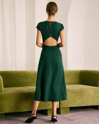 El Vestido Midi Verde con Escote Barco y Corte en la Espalda
