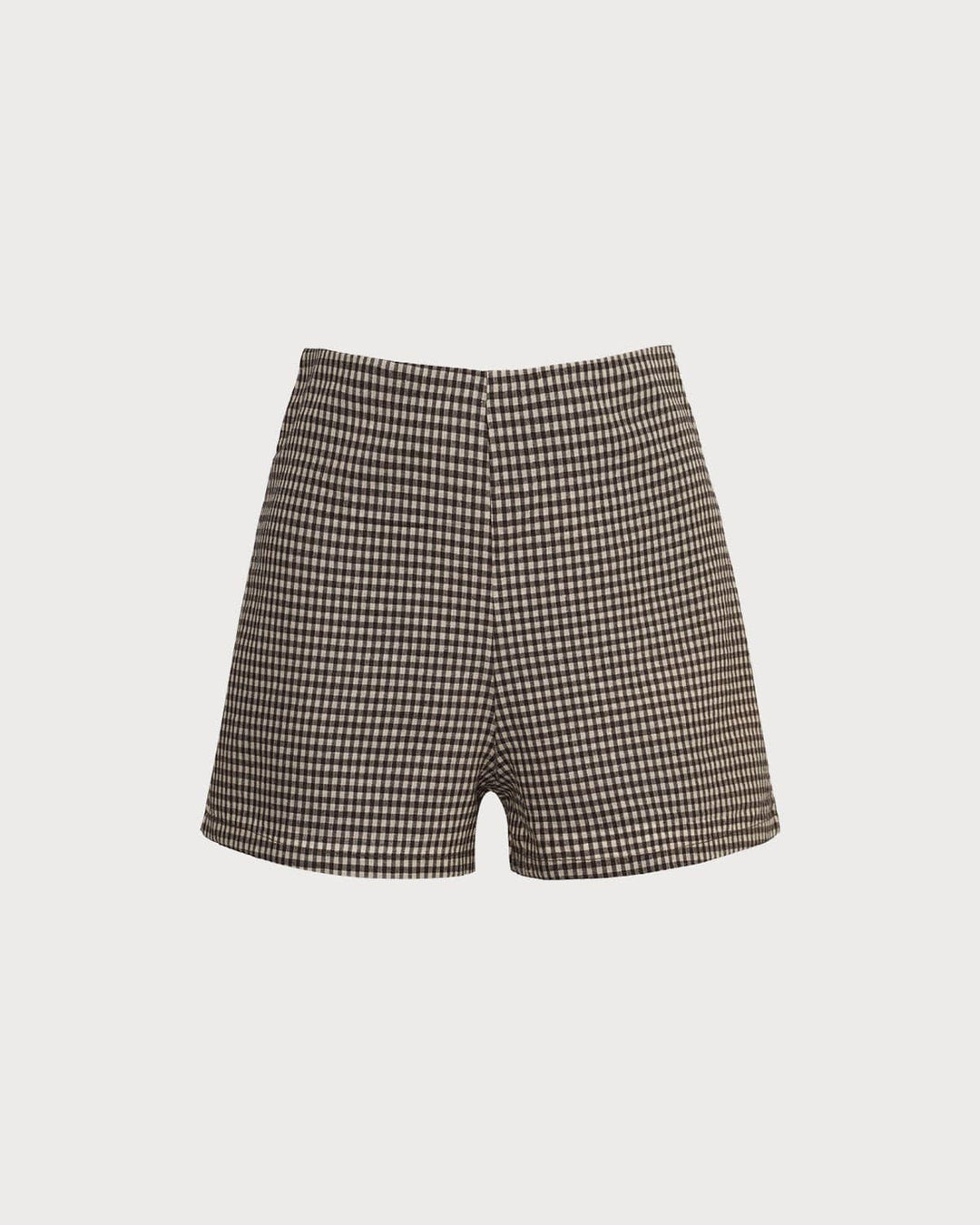 Los Pantalones Cortos de Cuadros de Cintura Alta Marrones