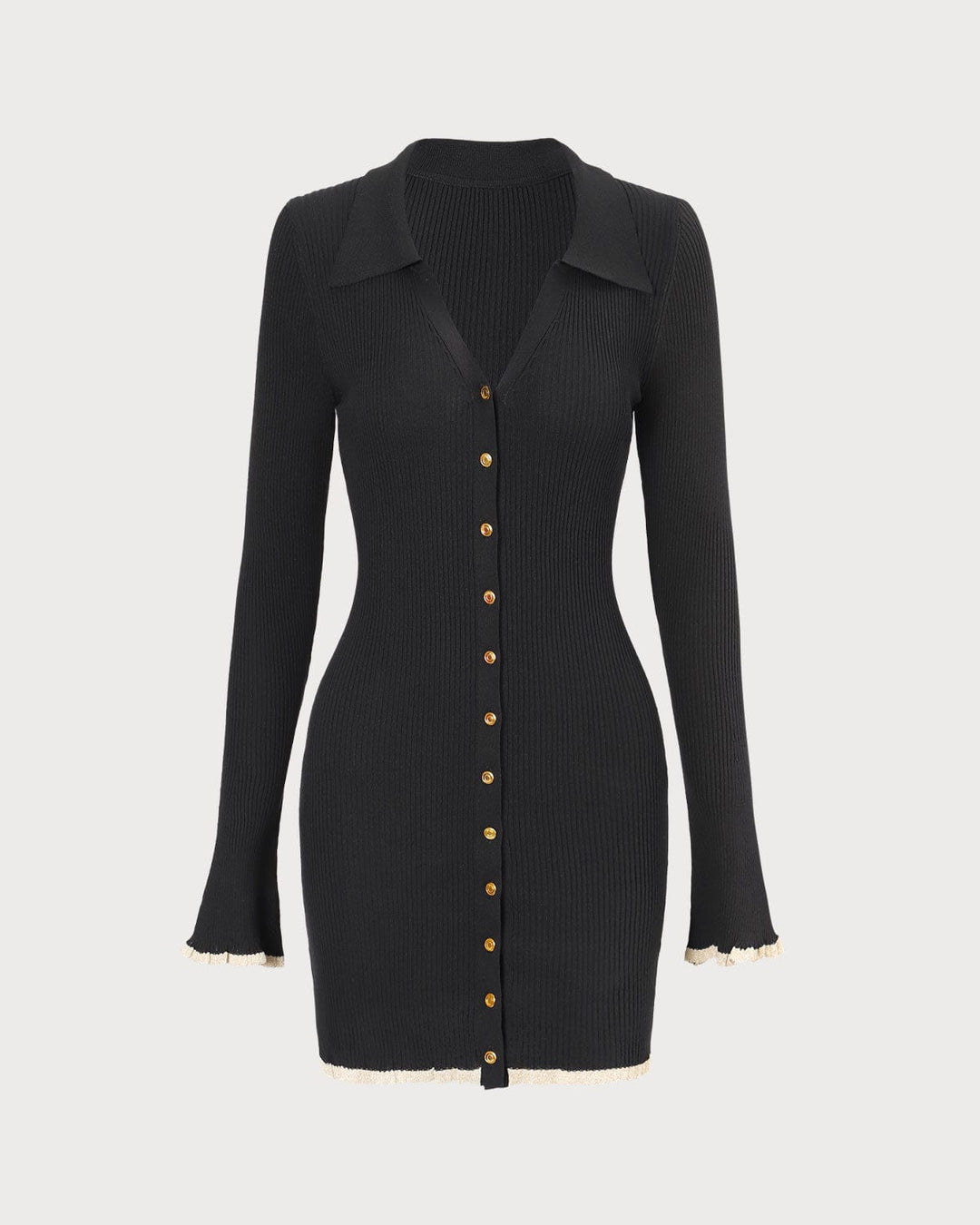 El Vestido Mini de Punto Negro con Contraste