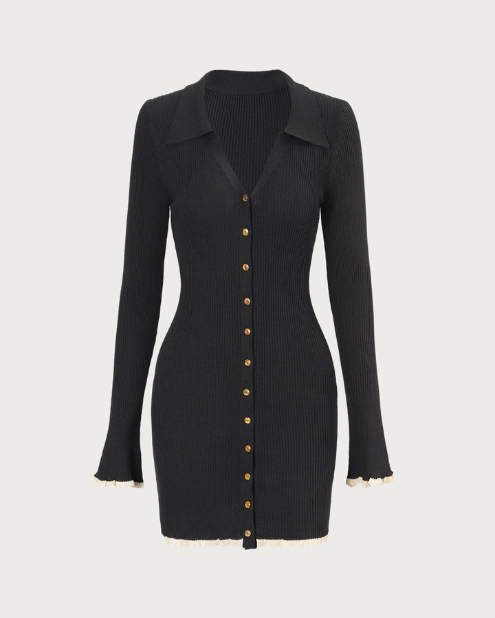 El Vestido Mini de Punto Negro con Contraste