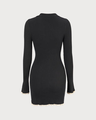 El Vestido Mini de Punto Negro con Contraste