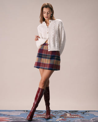 La Falda Mini de Tweed con Cierre de Cremallera a Cuadros Rojos