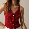 El Chaleco Sin Mangas de Cuello en V con Estampado de Lunares Rojos