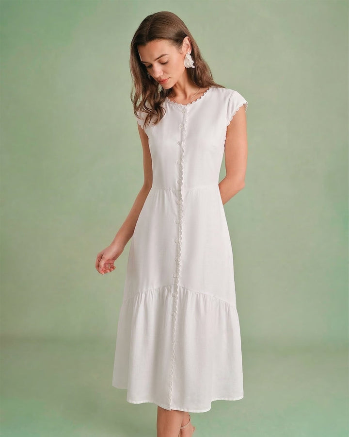 El Vestido Midi de Color Sólido con Solapa
