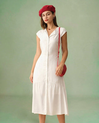 El Vestido Midi de Color Sólido con Solapa