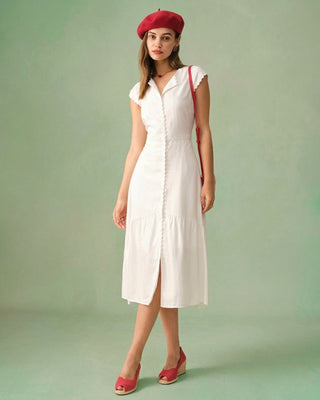 El Vestido Midi de Color Sólido con Solapa