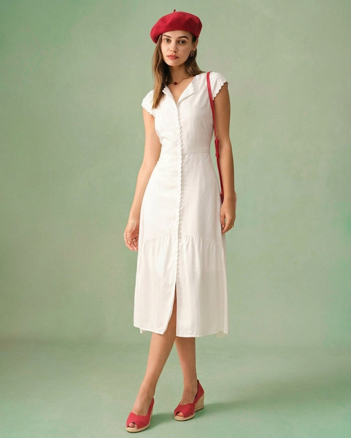 El Vestido Midi de Color Sólido con Solapa