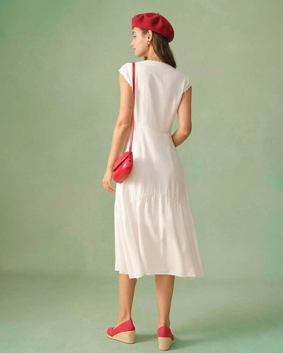 El Vestido Midi de Color Sólido con Solapa
