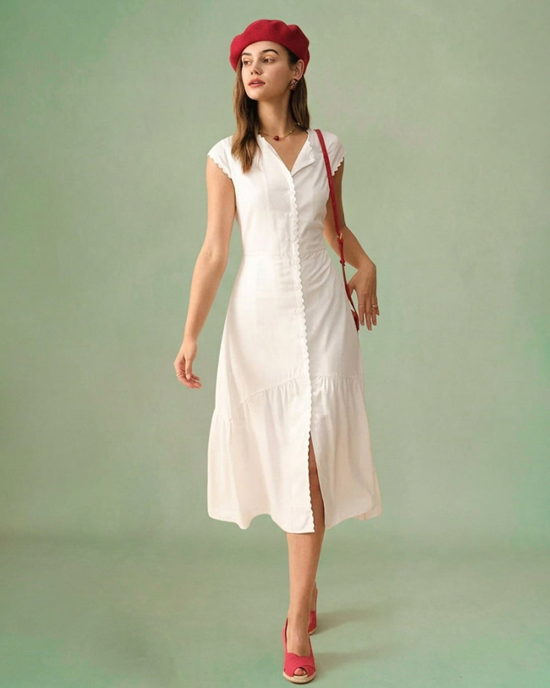 El Vestido Midi de Color Sólido con Solapa
