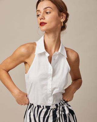 La Camisa Sin Mangas de Cuello Blanco