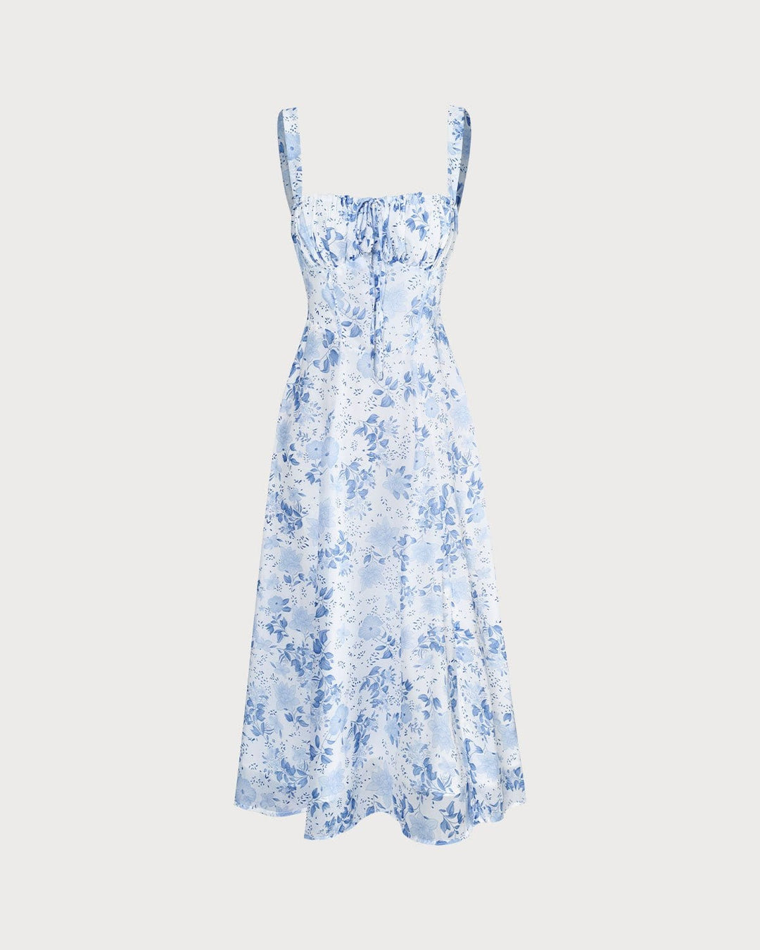El Vestido Midi Floral con Escote Cuadrado Azul