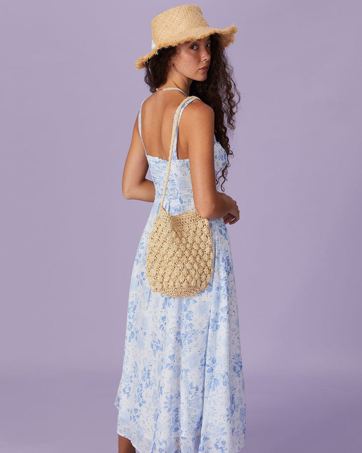 El Vestido Midi Floral con Escote Cuadrado Azul
