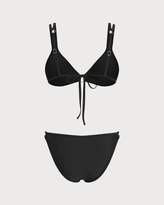 Conjunto de Bikini Triangular Negro con O-Ring