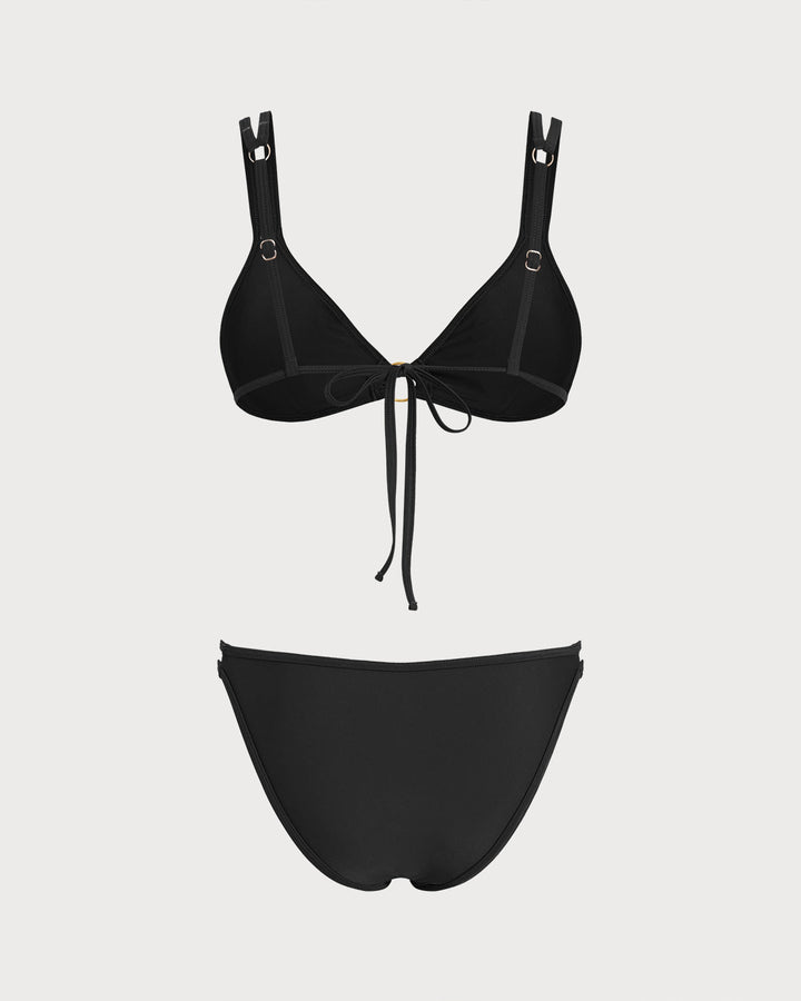 Conjunto de Bikini Triangular Negro con O-Ring