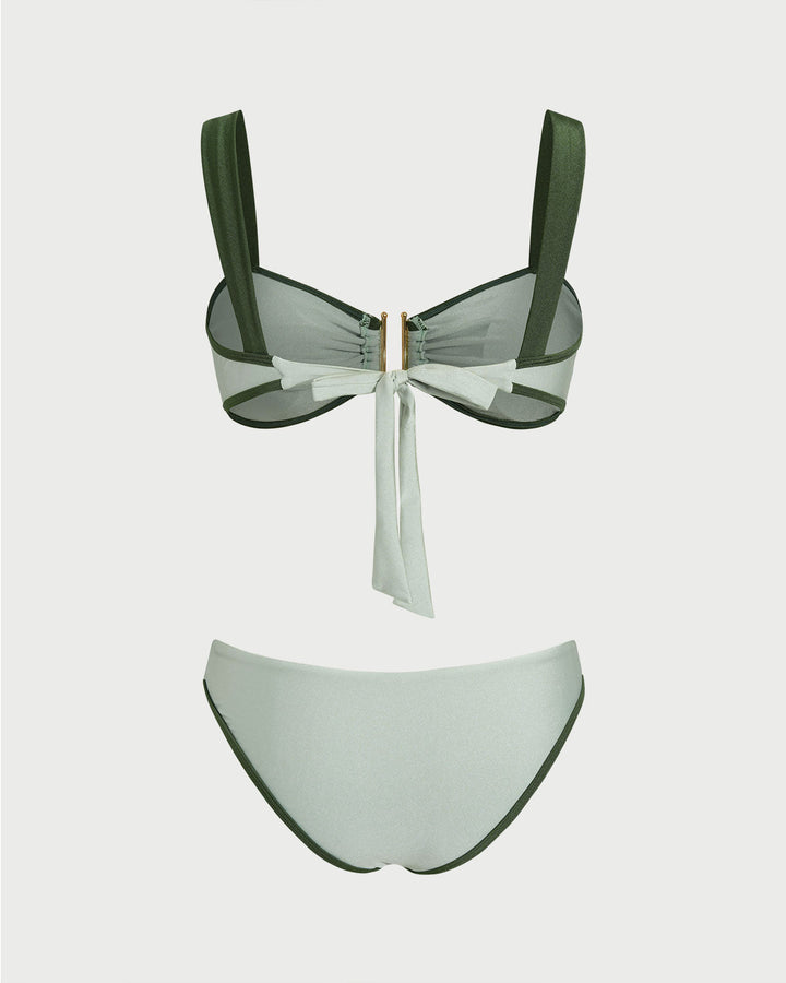 Conjunto de Bikini Bandeau Verde en Contraste