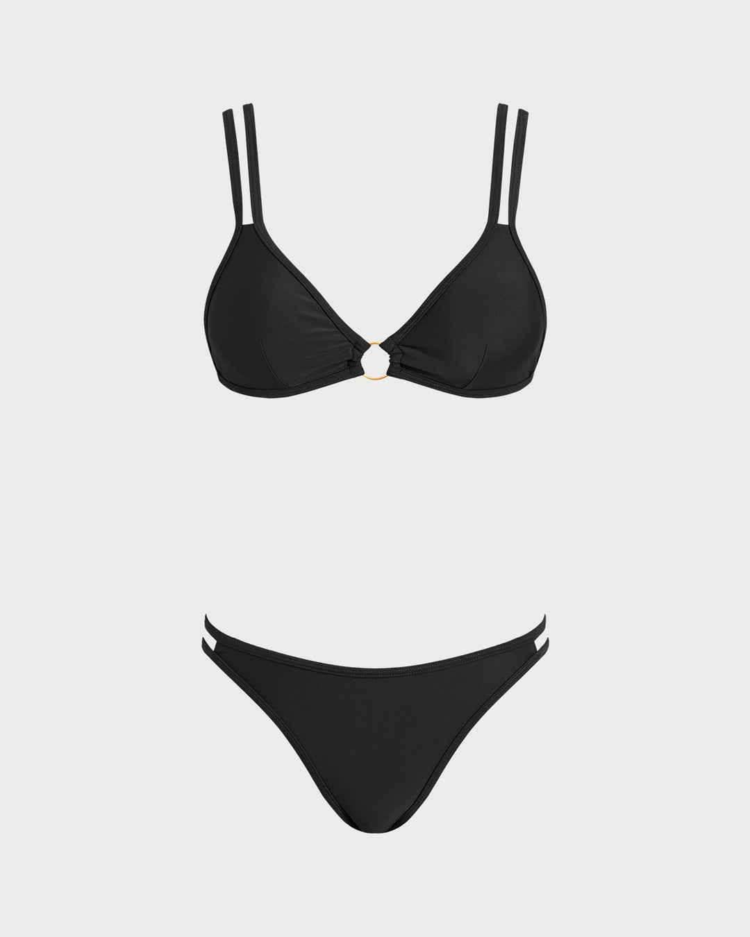 Conjunto de Bikini Triangular Negro con O-Ring