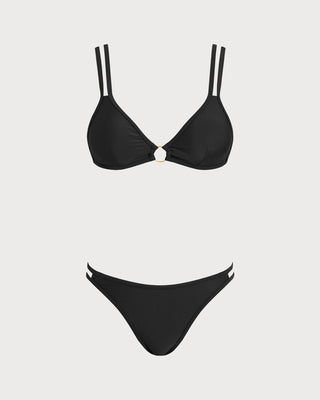 Conjunto de Bikini Triangular Negro con O-Ring