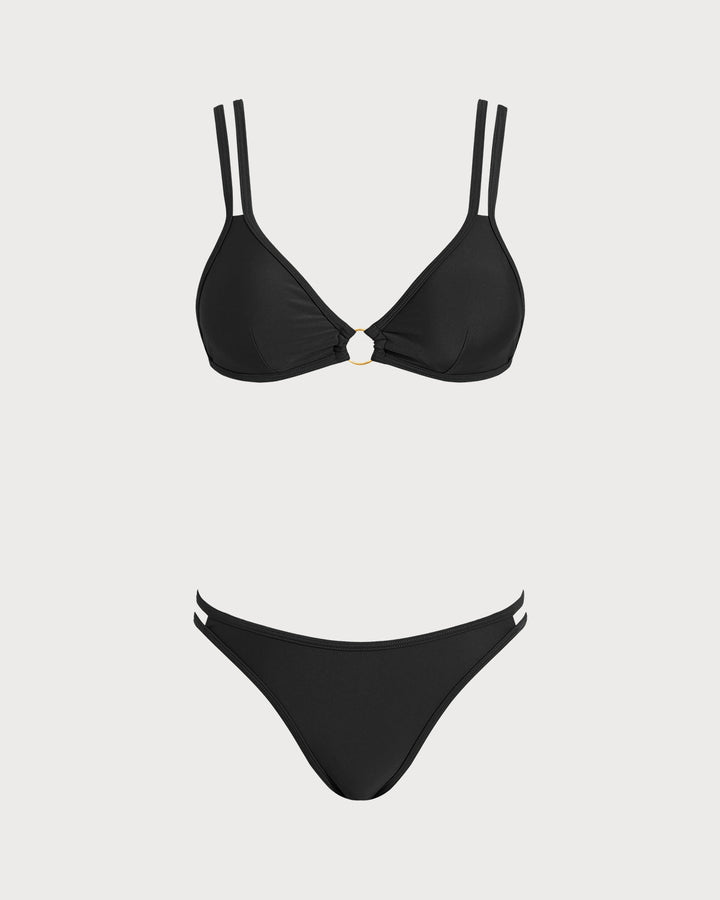 Conjunto de Bikini Triangular Negro con O-Ring