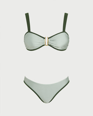 Conjunto de Bikini Bandeau Verde en Contraste