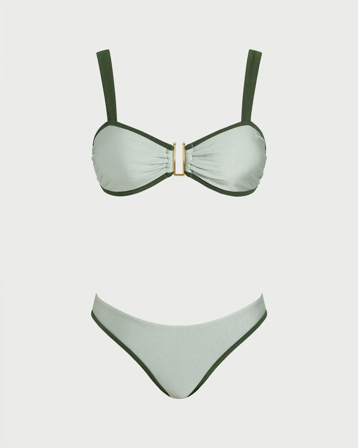 Conjunto de Bikini Bandeau Verde en Contraste