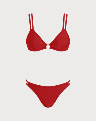 Conjunto de Bikini Triángulo Rojo con O-Ring