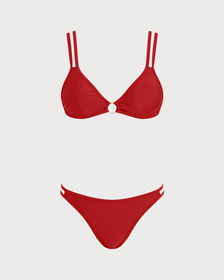 Conjunto de Bikini Triángulo Rojo con O-Ring
