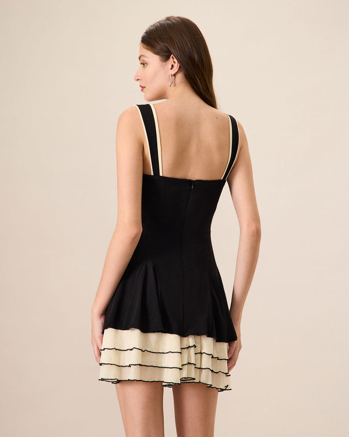 Vestido Mini de Punto Ajustado Negro para Mujeres