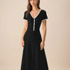 Vestido Midi de Suéter Negro con Contraste
