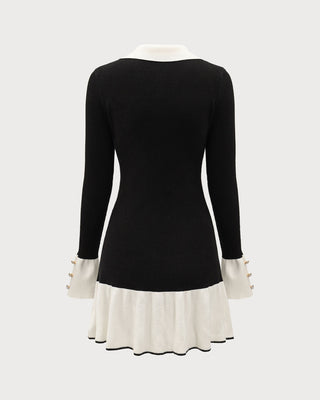Vestido de Suéter Negro con Mangas de Campana en Contraste