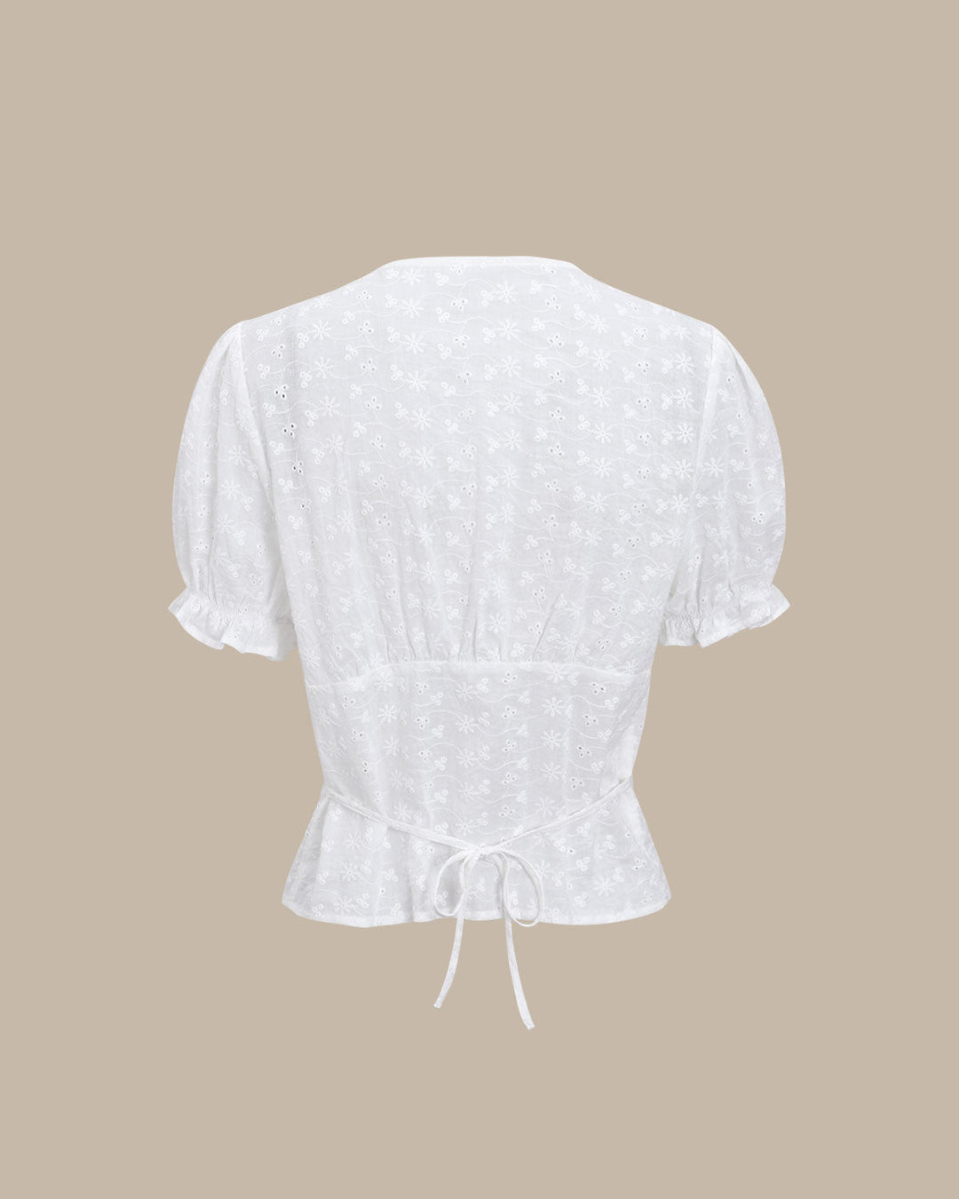 Blusa Blanca Floral con Mangas Abullonadas
