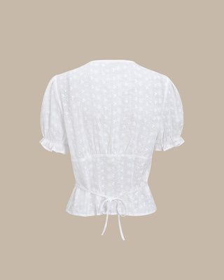 Blusa Blanca Floral con Mangas Abullonadas