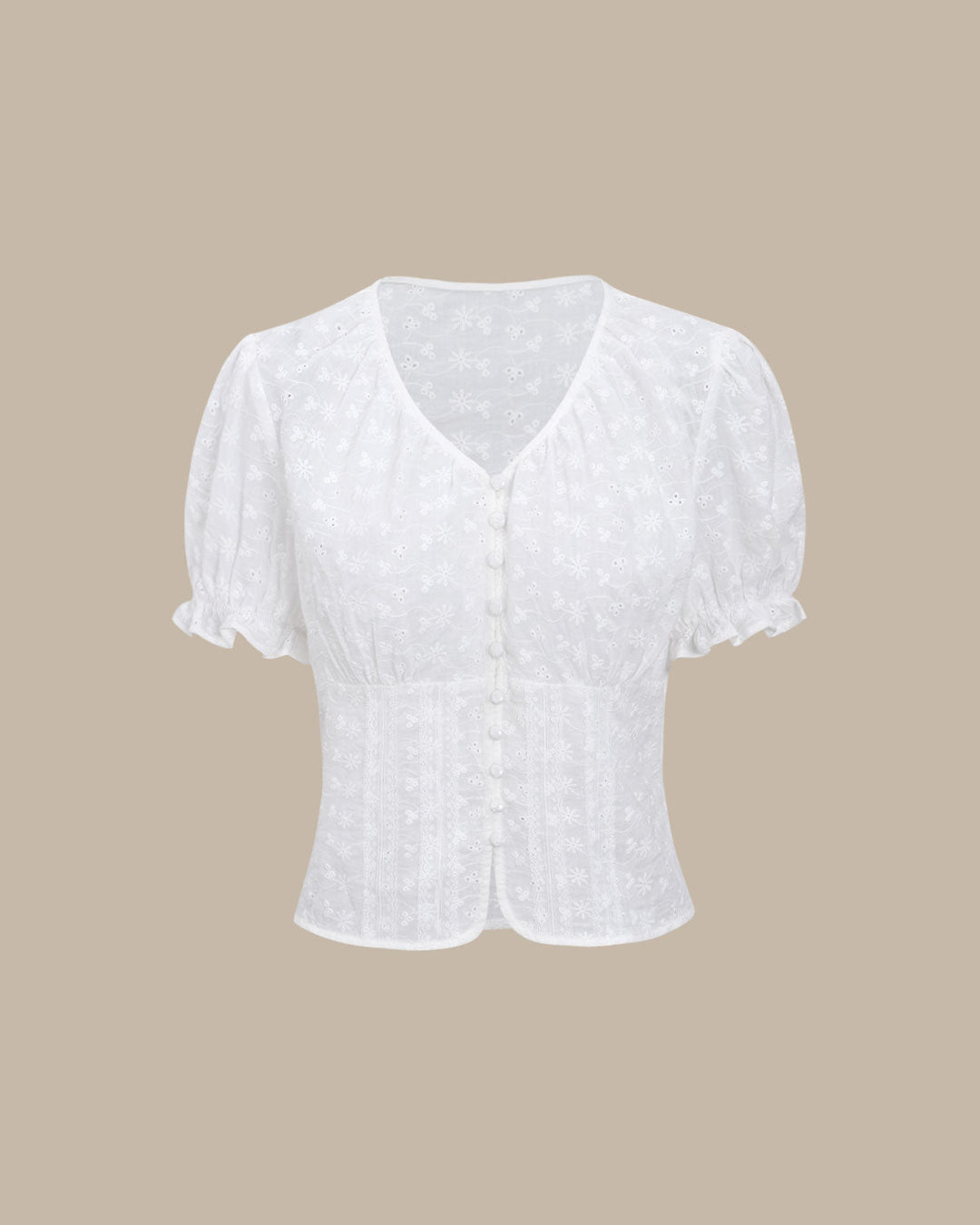 Blusa Blanca Floral con Mangas Abullonadas