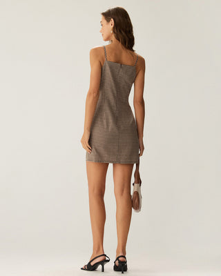 Vestido Mini de Cuadros Gingham Marrón