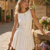 Vestido Mini de Algodón Jacquard Blanco con Cuello Barco para Mujeres