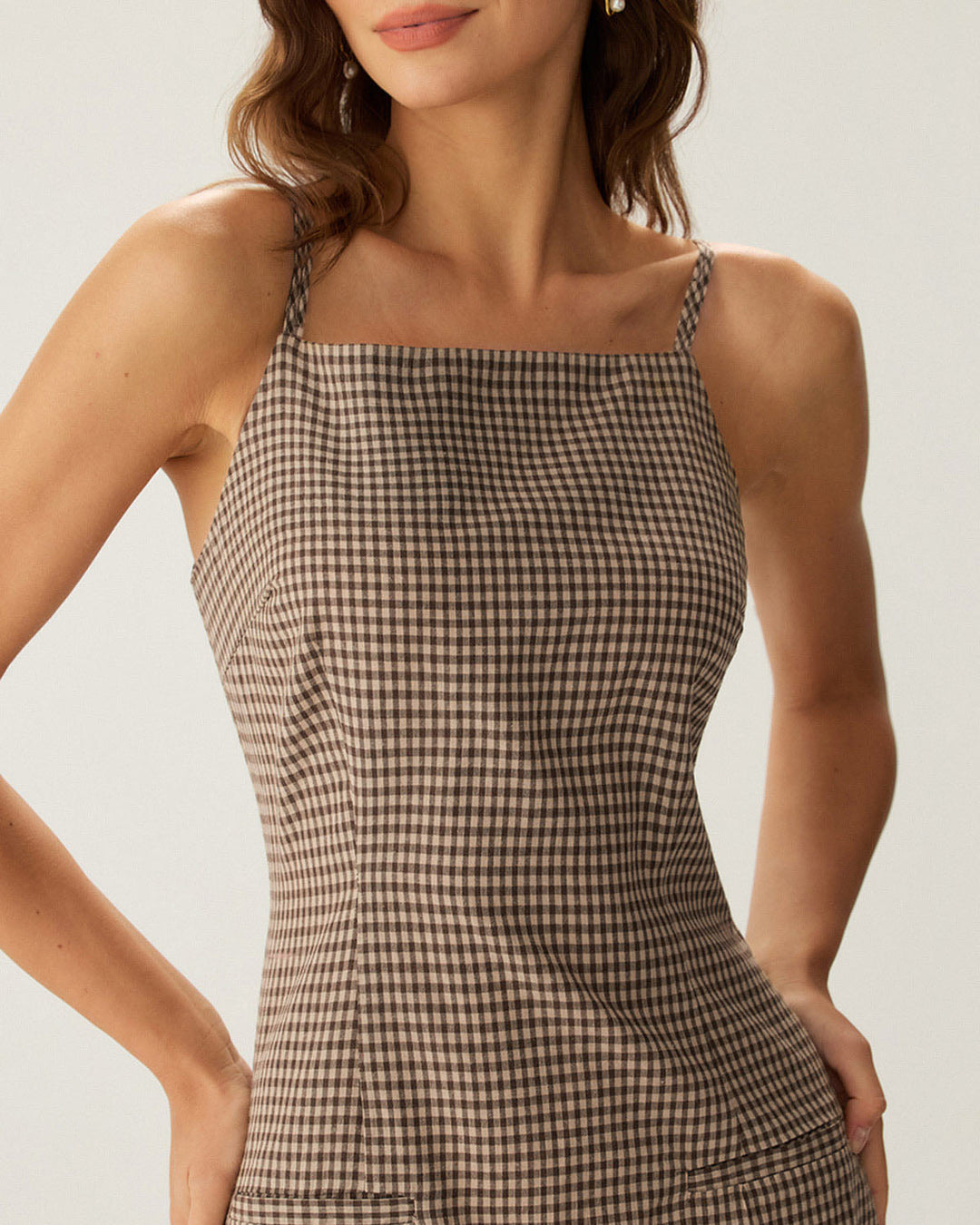 Vestido Mini de Cuadros Gingham Marrón