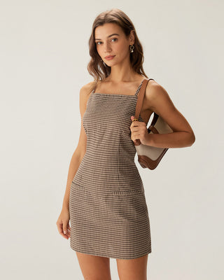 Vestido Mini de Cuadros Gingham Marrón