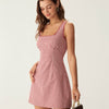 Vestido Mini Slip de Cuello Cuadrado a Cuadros Rojos