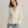 Blusa de Manga Larga de Encaje con Escote en V en Albaricoque