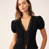 Blusa de Botones de Encaje Jacquard Negra